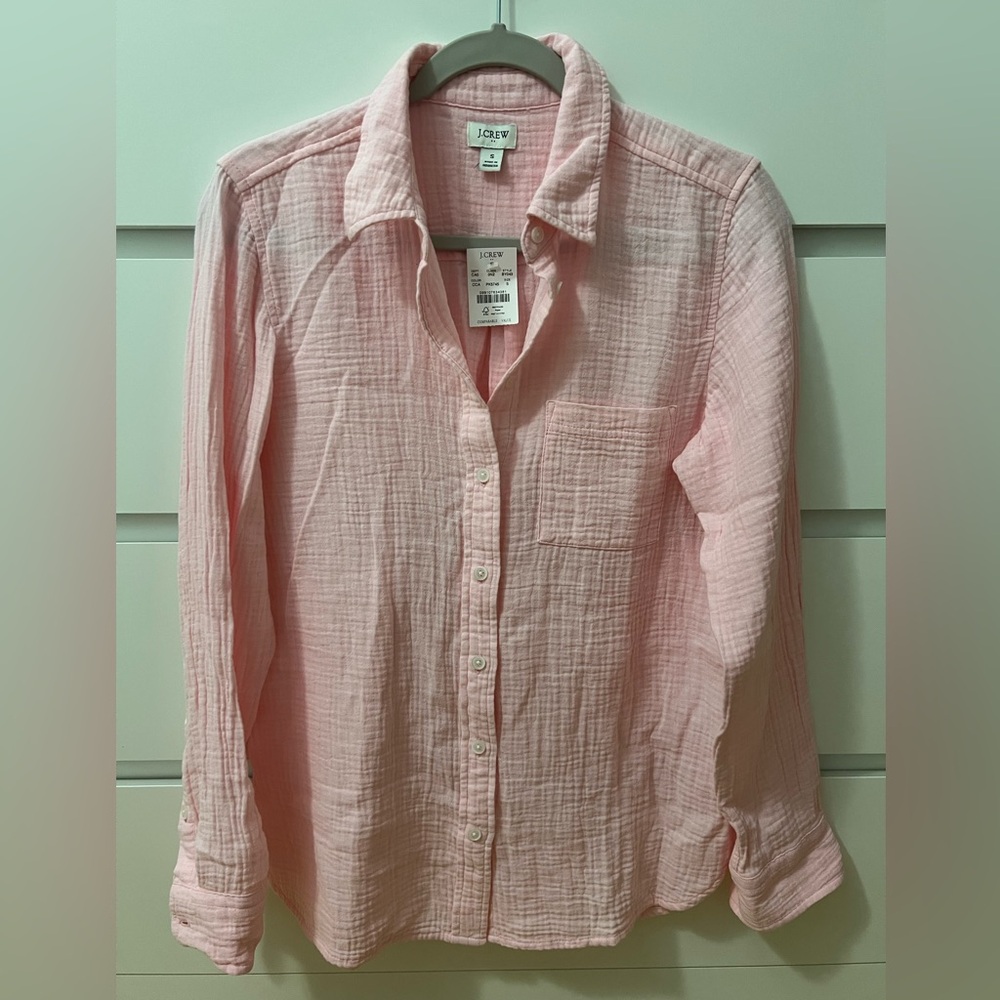 J. Crew Factory Pink Double-gauze button-up shirt